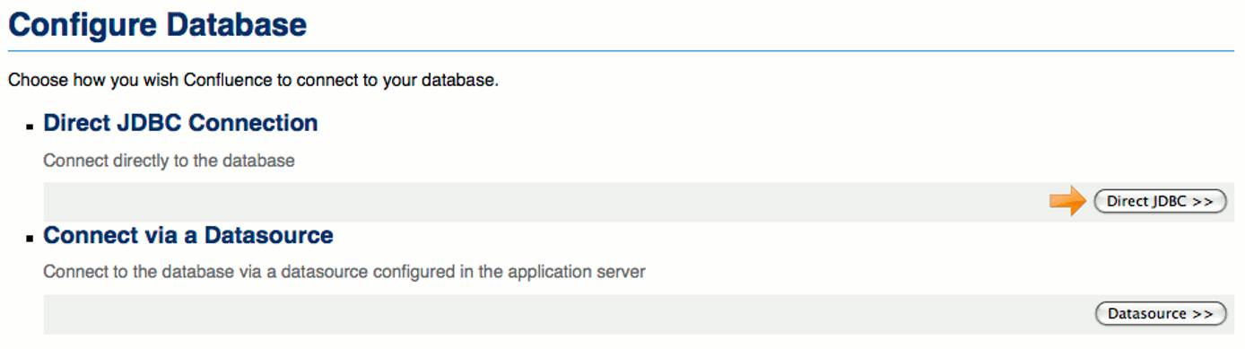 Confluence direct JDBC database connection selection.