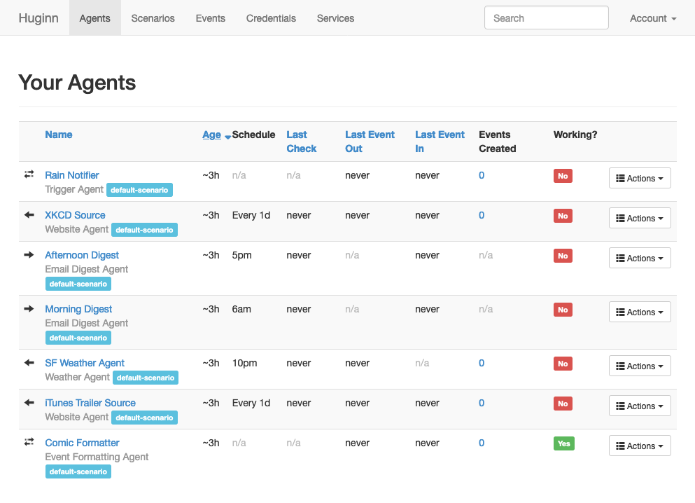 Huginn agent listing