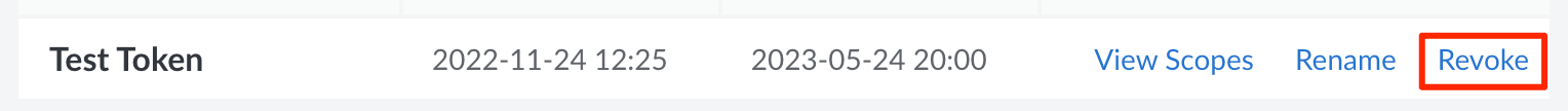 Screenshot of the revoke token button